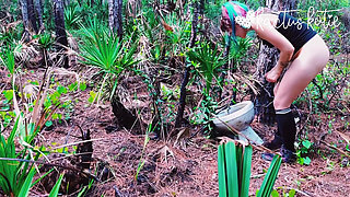 Peeing on a Toilet in the Woods