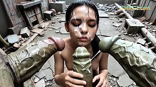 Skinny Virgin Girl First Gangbang With Giant Cocks (AI