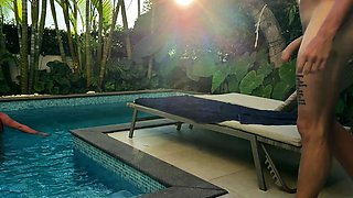 I was chilling at the hotel pool and this horny blonde with