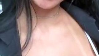 Brunette Amateur Flashes Her Titties In Public