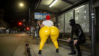 Big Ass Latina Sitting on the Bus Visible Yellow Thong