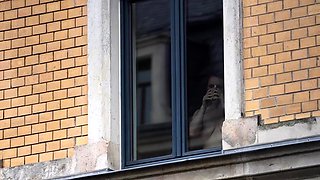 Outdoor anal solo and masturbating blonde