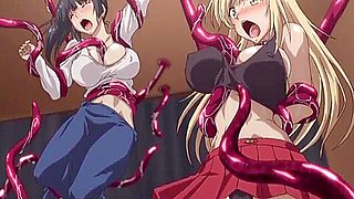 The women are stripped naked by tentacles and penetrated into all of their holes, resulting in creampies.