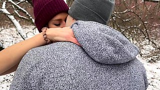 Wife gets huge public double creampie in snow storm from
