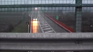 Horny MILF Stuffing Huge Dildo in Highway Adventure