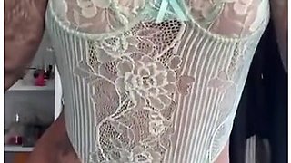 Sexy lingerie, dancing, and fingers working her clit