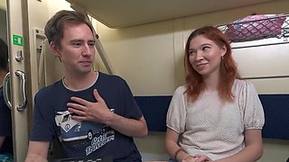Redheaded Russian hoe takes hard dick on the train