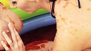 Lesb Pool_scene_2_lesbian MILF Couple in Bikinis Enjoy a Jelly Pool