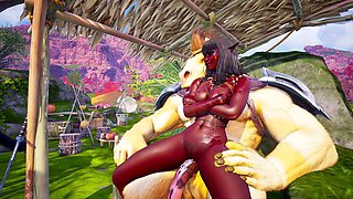 Wild Sin's werewolf knotted and double penetrating elf nymph with lizardman, ending in monster cock anal creampie