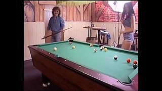 Sexy German Brunette Gives Hot Blowjob by Pool Table