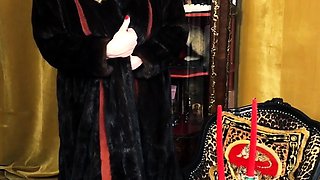 Outdoor solo masturbation scene with curly blonde