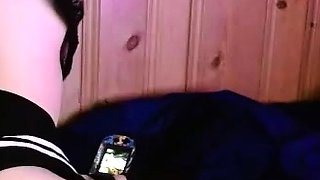 Big tit shemale jerks her long cock