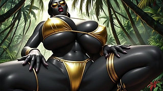 Gol Busty African Woman Bikini Dance in the Jungle