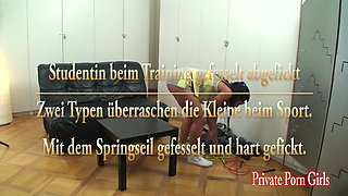 Tape bondage slut in her 3some action