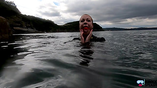 Ocean Rope Bondage with Ballgag in Wetsuit