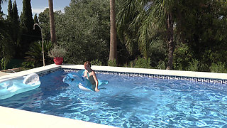 Naked Inflatable Ride and Humping in Outdoor Swimming Pool