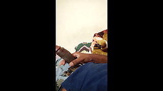 Aunty eating big black cock on the  bed