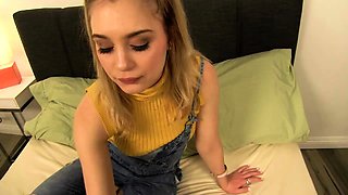 Amateur blonde teen blowjob and fucking in the bathroom