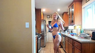 Shaved pussy blonde Tasha Reign with big boobs goes solo
