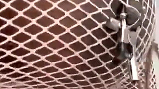 Walking Around in Fishnet Dress Fucking My Pussy on Public Staircase