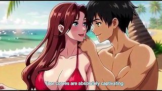 Beautiful woman on beach seduced by a hot guy