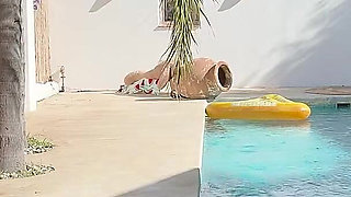 Party Prank Trap Bound, Gagged and Cum-covered in the Pool (hd)