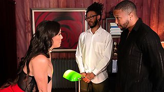 Busty brunette double penetration show