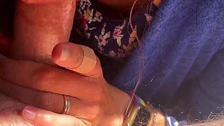 Pretty milf gives blowjob on a train ride