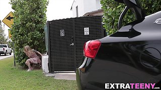 Adorable small girl likes banging hard with bald older studs