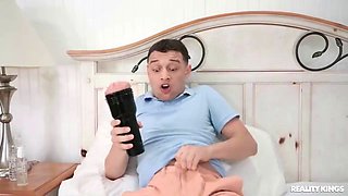 Big Tits Blonde Sucks Cleaning Man