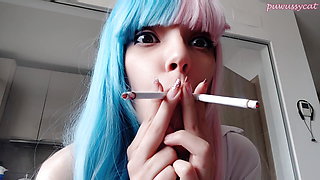 Cute Anime Girl Smoking 2 cigs at the same time :3 (ask me for full vid)