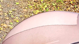 Public Pissing Blond Nylon Babe Gets Cum on Her Pantyhose