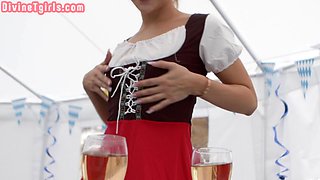 October fest TS in lingerie barebacked outdoor under tent