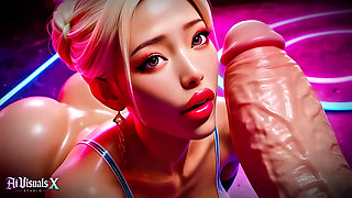 Asian - Thick Koreans - Titfuck & Blowjob Interracial Fucking - Animated Porn