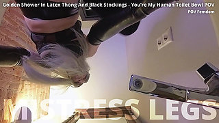 Goddess Pissing Into the Sink in Latex Thong and Black Stockings - You’re My Human Toilet Bowl POV