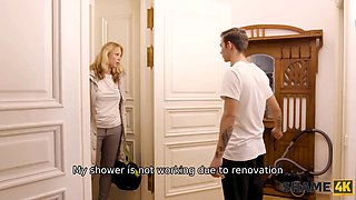 Shame4k. college girl enters bathroom and meets stepmoms acquaintance raw and nude