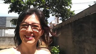 Naked Wife Sunbathing Outdoor - Brazilian Amateur with Big Ass & Glasses