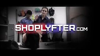 Huge boobed cougar Casca Akashova gets unclothed and searched by security guard