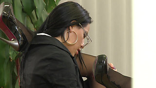 Naughty Secretary Uses Her Dildo During the Interview