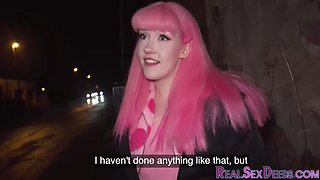 Public 21yo pinkhair babe cockriding