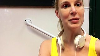 Blond teen Leah Wilde jerking a massive hard stiff