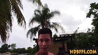 Teenagers have xxx at pool fest and suck cock outdoors