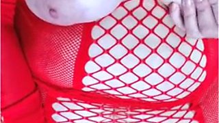 Undressing in a fishnet bodysuit to show my lover my mature married hairy pussy - cheating wife, big tits, BBW