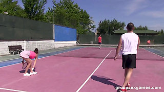 Horny Mixed Double Tennis Match