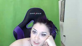 Small titted brunette Sharron with glasses masturbates