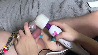 Chastity Cage Milked to Cum in Condom