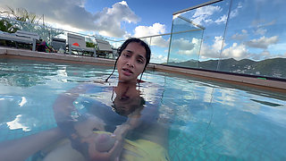 Busty India Gives an Amazing Blowjob in the Hotel Pool to Everyone's Glass- Yasmina Khan