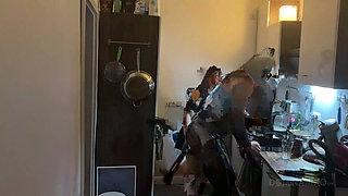 Dominant MILF Stretches Latex Sub's Ass Wide in Kitchen
