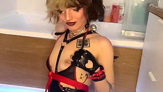 Cute Little Devil Showing Herself in the Bathroom