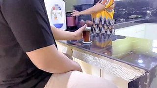 Boss Fucks Innocent Asian Maid Rough in Kitchen While Wife Away